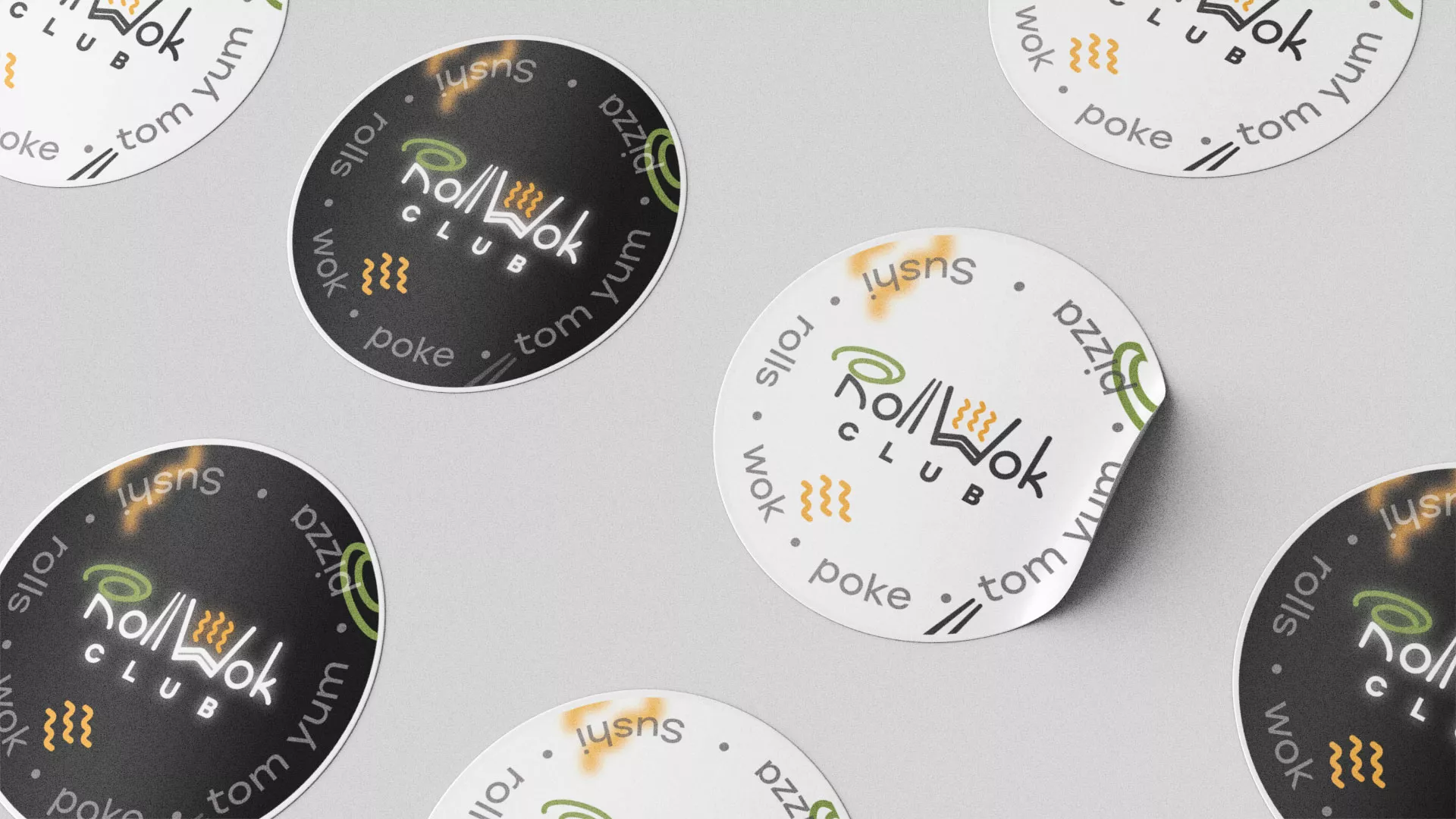 Разработка наклеек для суши-бара «Roll Wok Club» в Гусиноозёрске